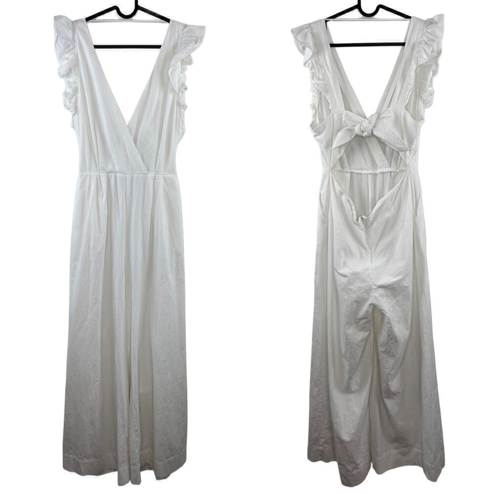 Happy X Nature by Kate Hudson White Crepey Ruffle Wide Leg Jumpsuit Size 14